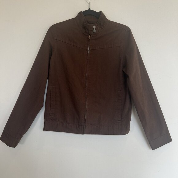 SF415 Full Zip Short Jacket Brown Poly-Cotton Blend Zip Cuff M - Picture 1 of 16